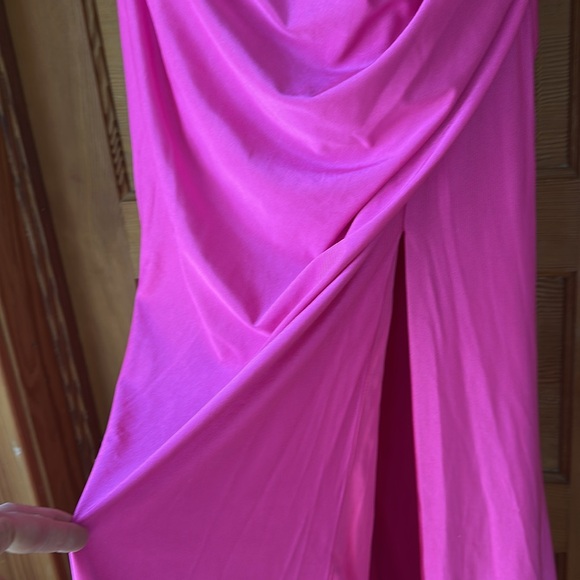 NWT Mermaid Cowl Neck Sweep Train Jersey Prom Dress with Pleated Sequins Split - Picture 11 of 16